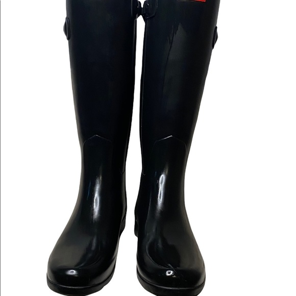 Hunter Wellies Flat Black Rain Boots adjustable strap at top size 9 With Box - Picture 2 of 10